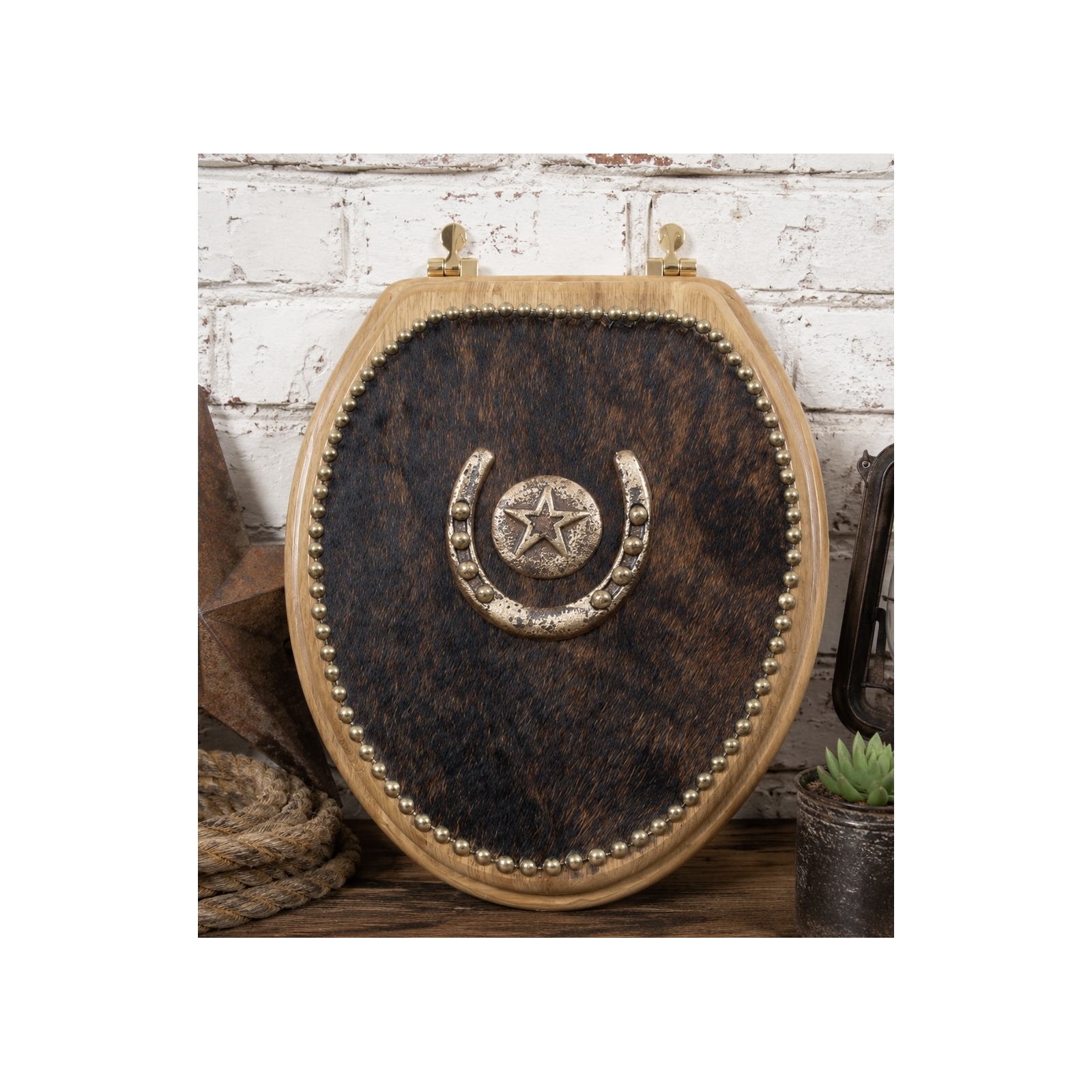 Western Cowhide Horseshoe Toilet Seat